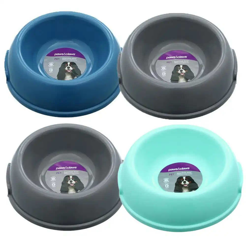 4x Paws & Claws Pet Essentials 800ml/18cm Dog Bowl Round w/ Handle Medium Assort