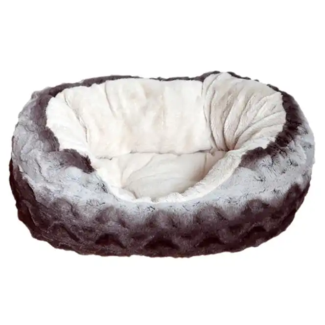 Rosewood Grey/Cream Pet Dog Snuggle Sleeping Soft Plush/Bed Resting Oval 81cm