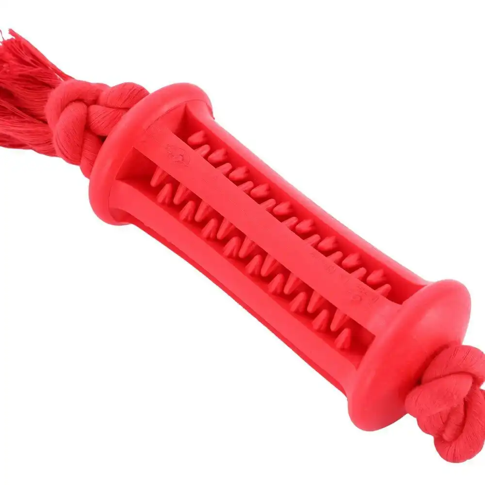 Paws & Claws 38cm Beef Flavour-Bone Rope Tugger Rubber Dog Toy Gums Clean Red
