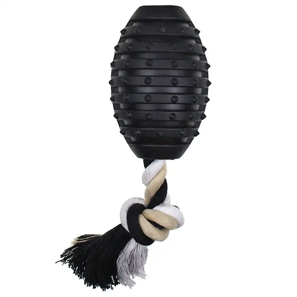 Paw Play 38cm Rubber/Rope Banana Scented Rugby Ball Pet/Cat/Dog Toy Jumbo Black