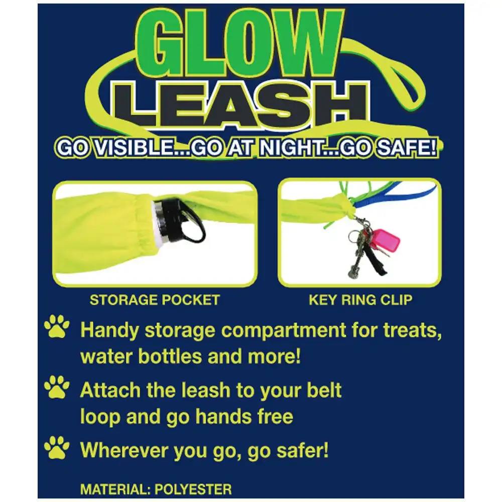 Cushy Pets Polyester Glow/High Vis Dog/Pet Walking Leash w/ Storage/Clip Yellow