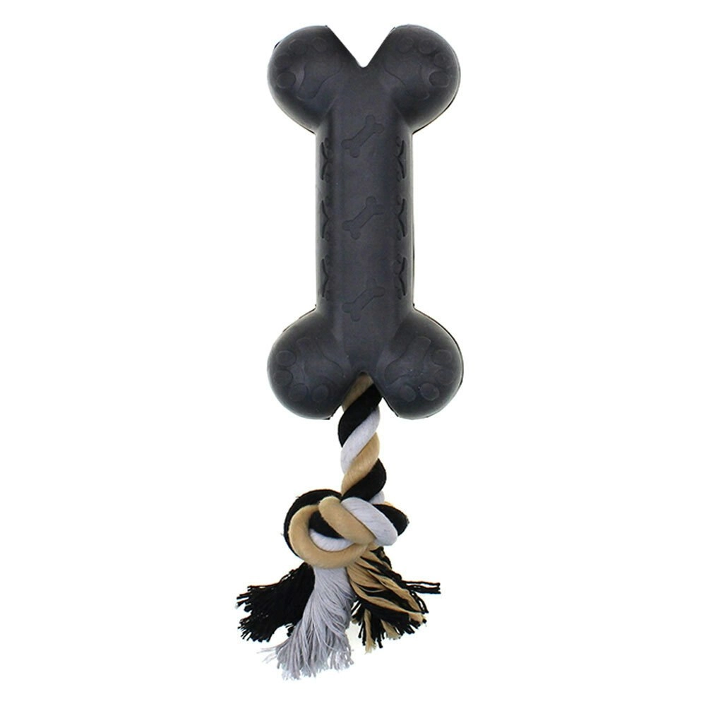 Paw Play 37cm Rubber/Rope Banana Scented Bone Pet/Dog/Cat Play/Chew Toy Black