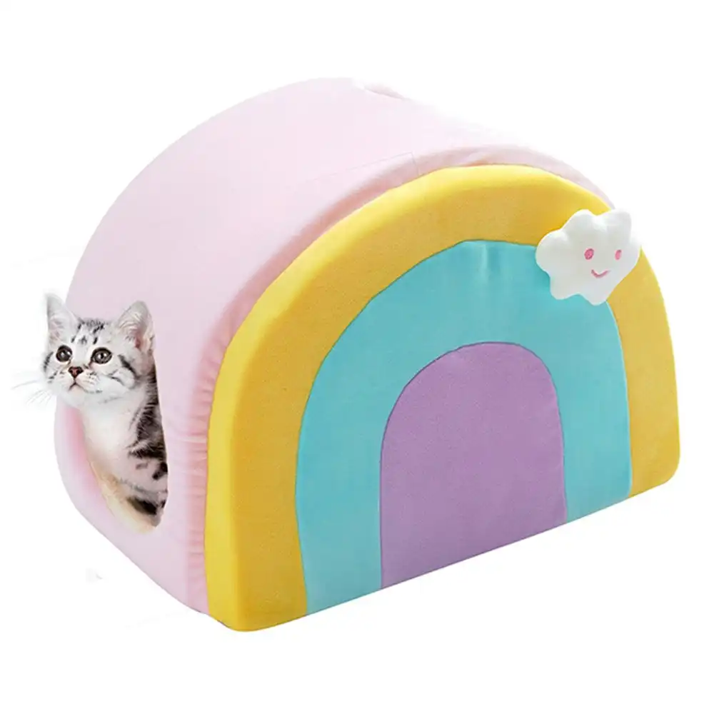 All Fur You Soft Rainbow Pet Cat/Kittens Warm Cave House Sleeping Cushion Bed