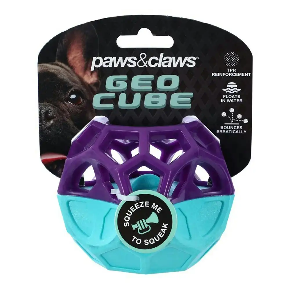 Paws & Claws Pet Dog 8.5cm Geo Floating TPR Cube Ball w/Squeaker Interactive Toy