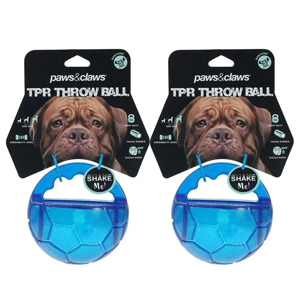 2x Paws & Claws Pet Dog 10cm TPR Rubber Giggle Throw Ball Training/Fetch Toy BLU