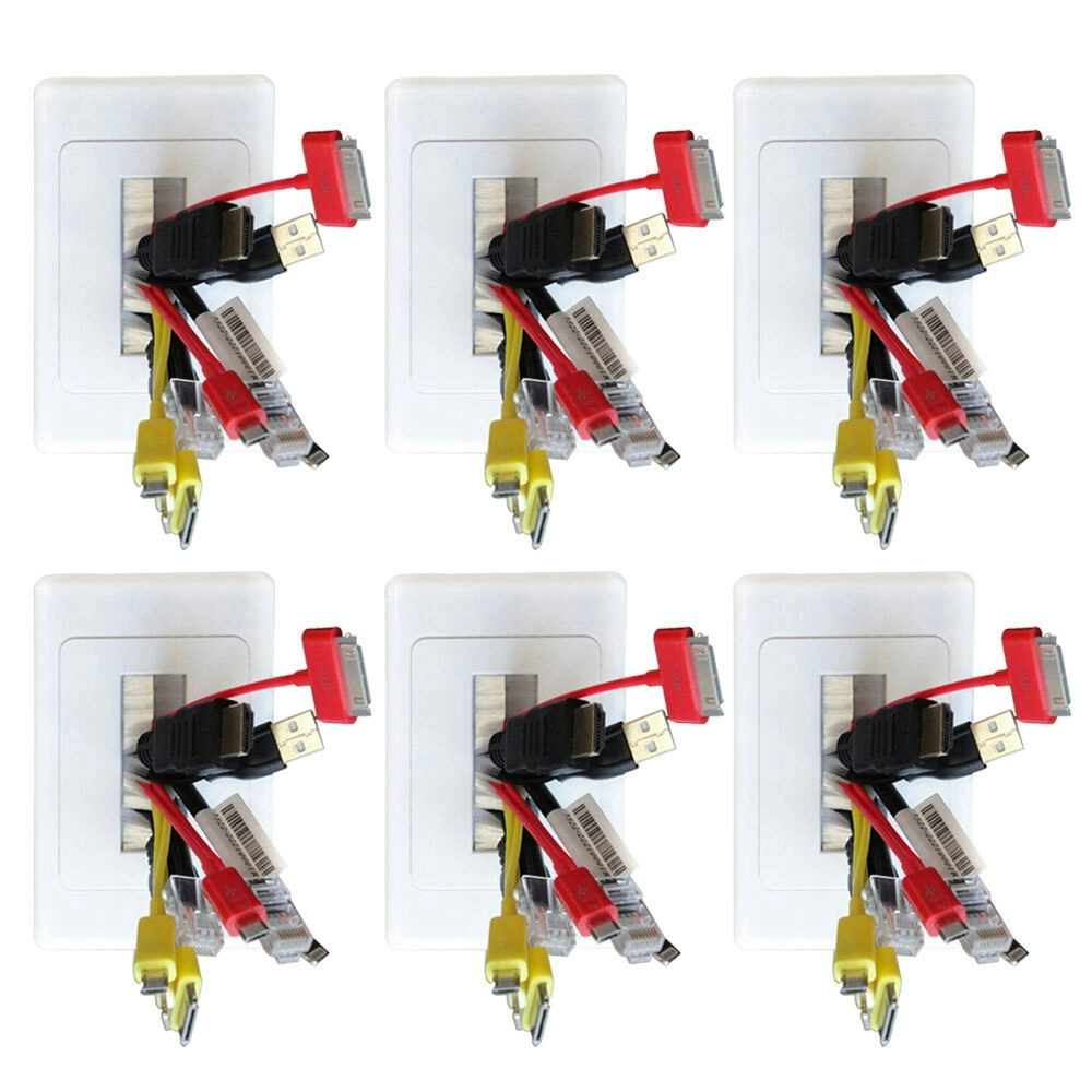 6x Pro2 White Wall Plate/Brush Outlet Cover For Cable Lead  Management/Organiser