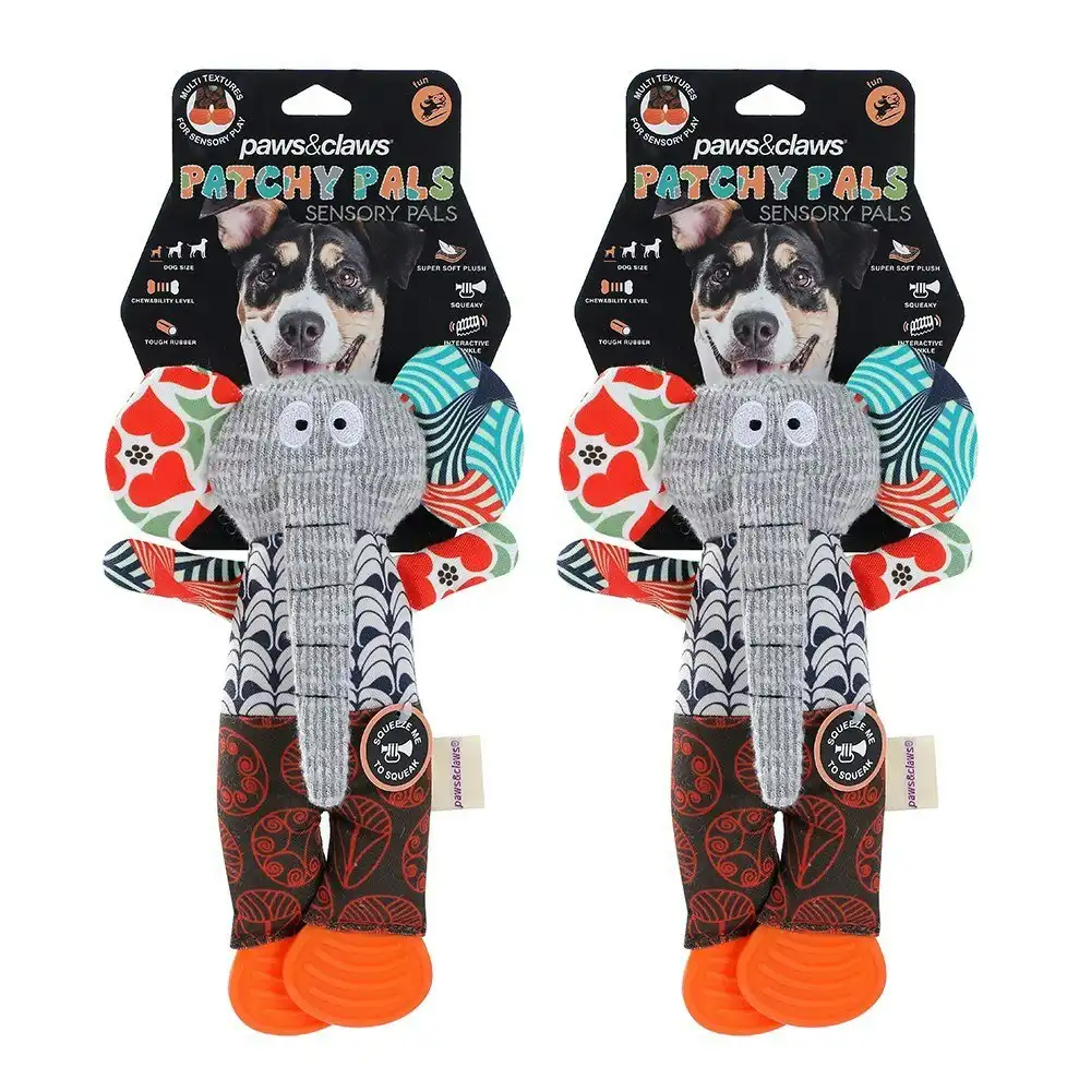 2x Paws & Claws 28x17cm Soft Patchy Pals Sensory Elephant Plush Doll Dog/Pet Toy