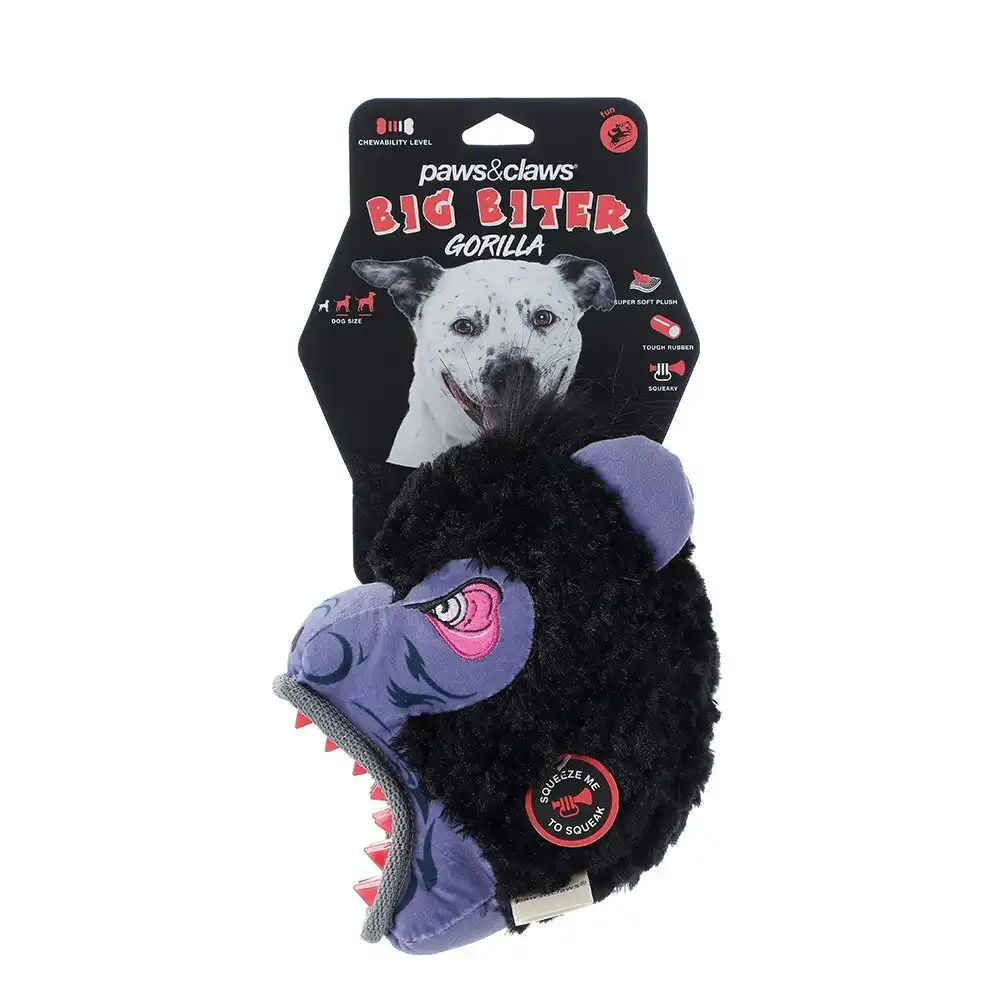 Paws & Claws 21cm Big Biter Gorilla TPR/Plush Pet Interactive Toy w/ Squeaker