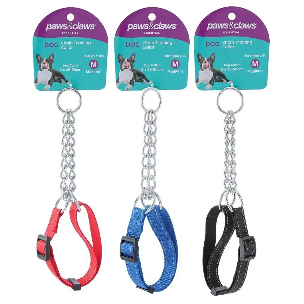 3x Paws & Claws Chain Pet Training Collar Med 36-50cm Adjustable w/ Webbing Asst