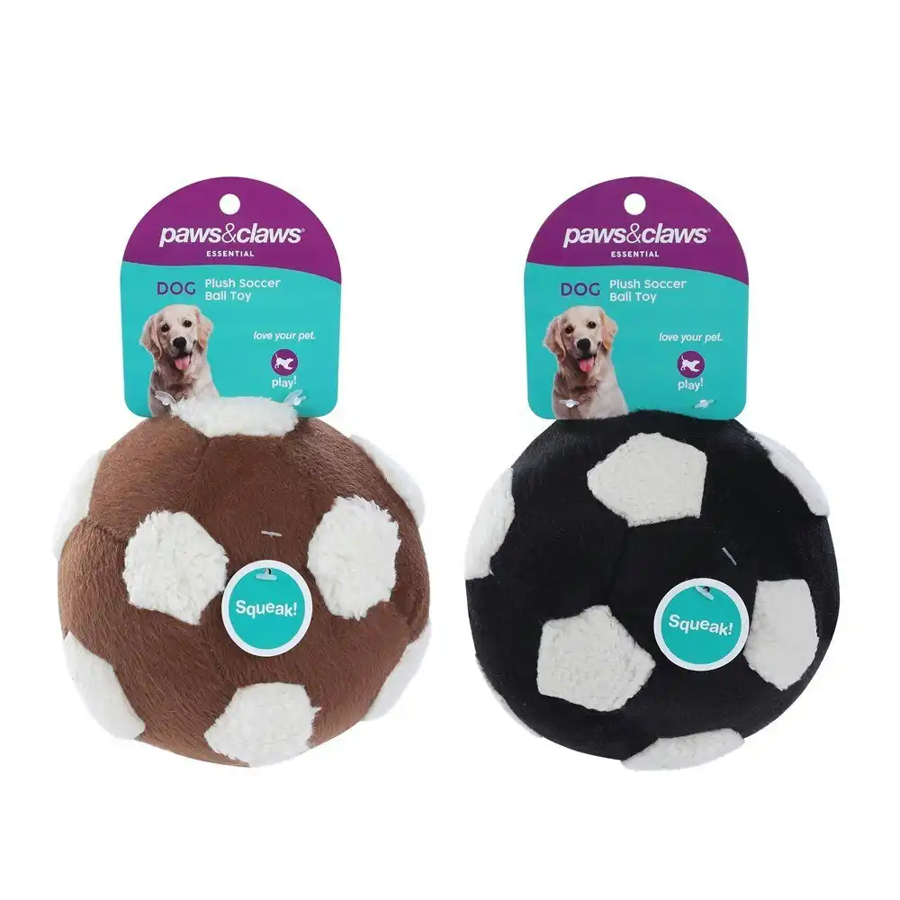 2PK Paws & Claws 13cm Soft Plush Soccer Pet Dog/Cat Ball Squeaker Toy Assorted