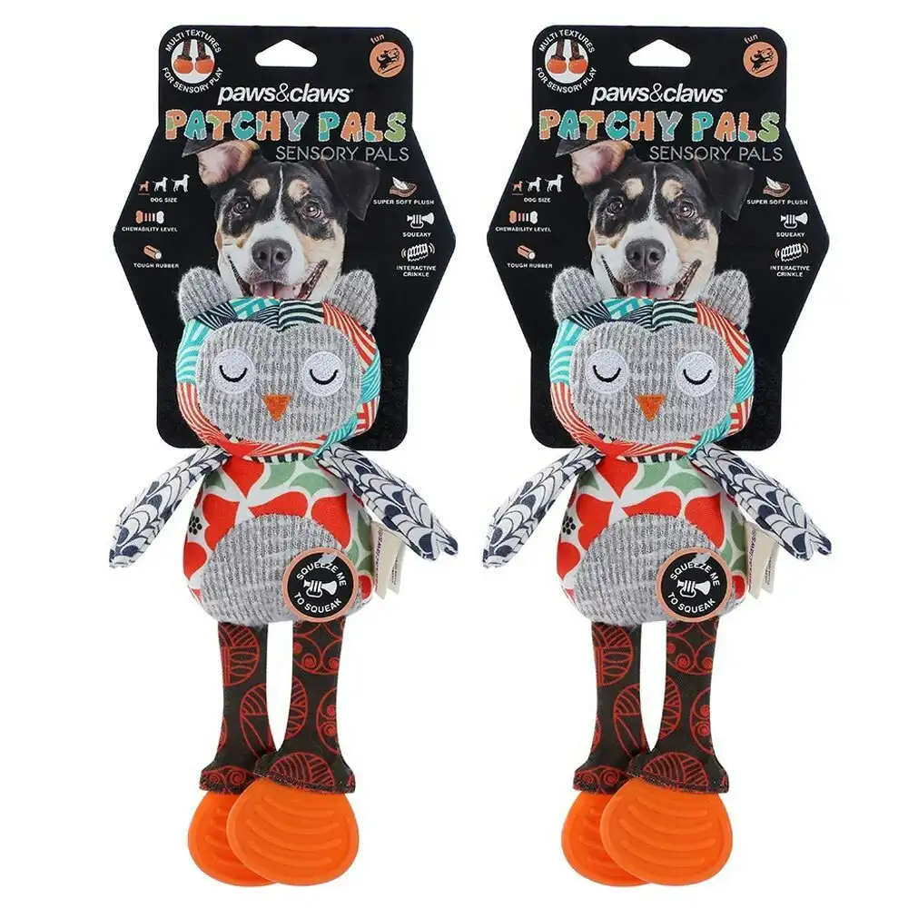 2PK Paws & Claws 27.5cm Patchy Pals Sensory Pet Dog/Cat Interactive Play Toy Owl