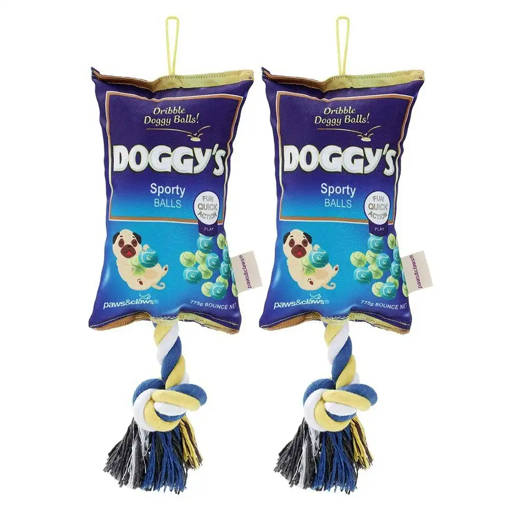 2x Paws & Claws 25cm Doggy's Balls Snacks Oxford Tugger Pet Play Toy w/Rope Asst