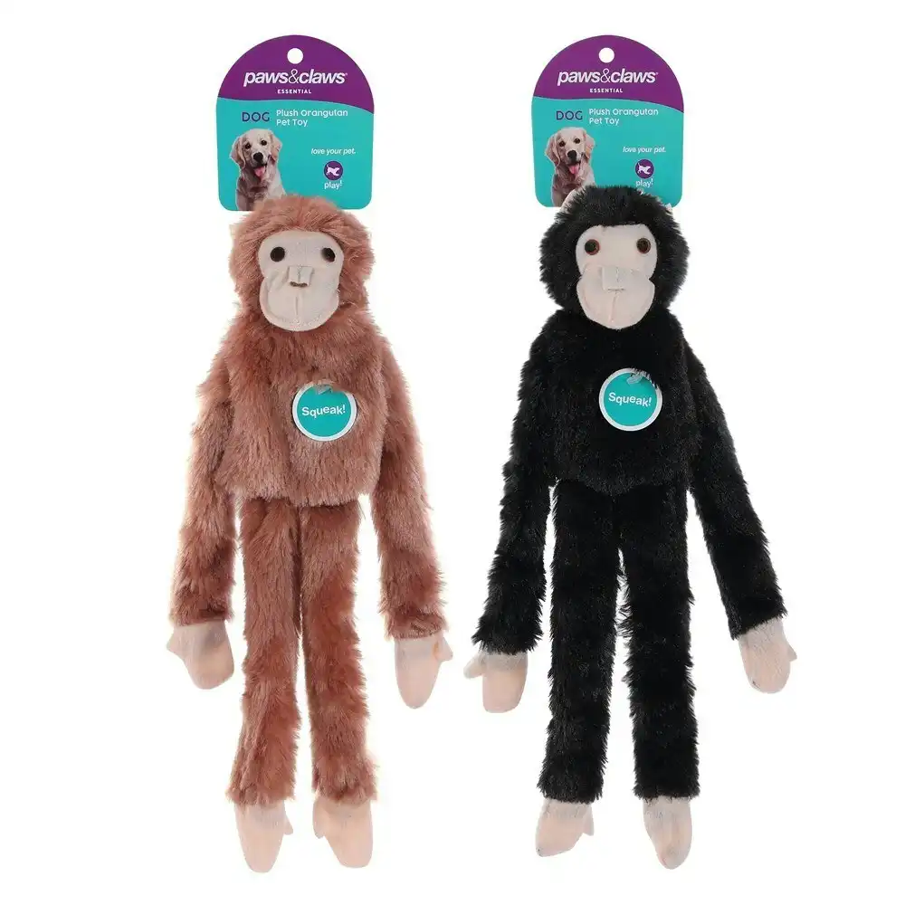 2PK Paws & Claws Orangutan Soft Plush Pet Dog/Cat Interactive Play Toy Assorted