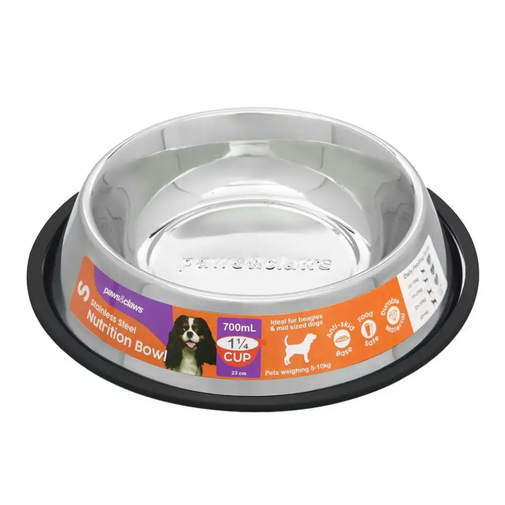 Paws & Claws 700ml Stainless Steel Pet Dog/Cat Drinking/Meal Anti-Skid Bowl BLK