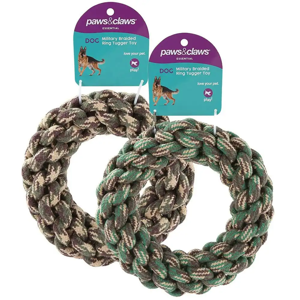 2x Paws & Claws Military 20x4cm Braided Ring Tug Pet Toy Play Chew Dog Assorted