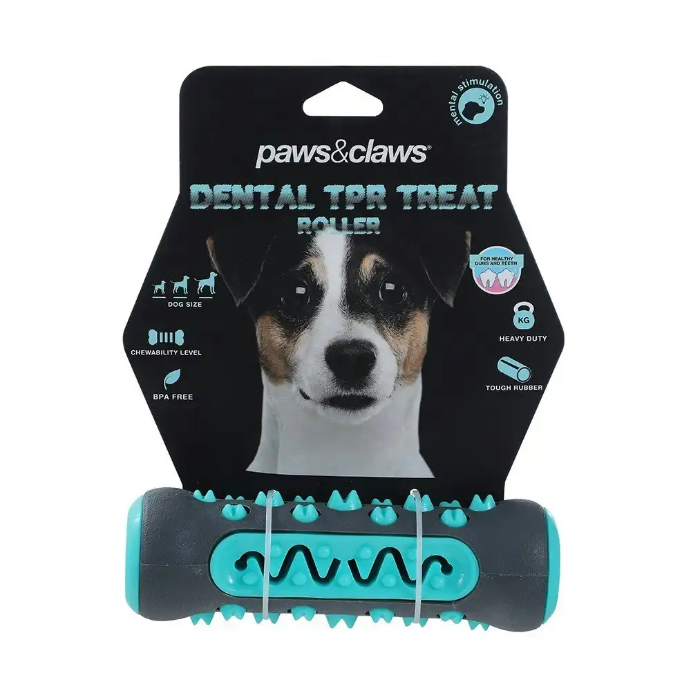 Paws & Claws Dog/Pet 15cm Rubber Treat Roller Bone Dental Chew Toy Black/Teal
