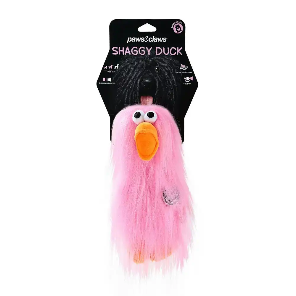 Paws & Claws 22cm Super Shaggy Duck Dog/Pet Soft Plush Squeker Stuffed Toys Pink