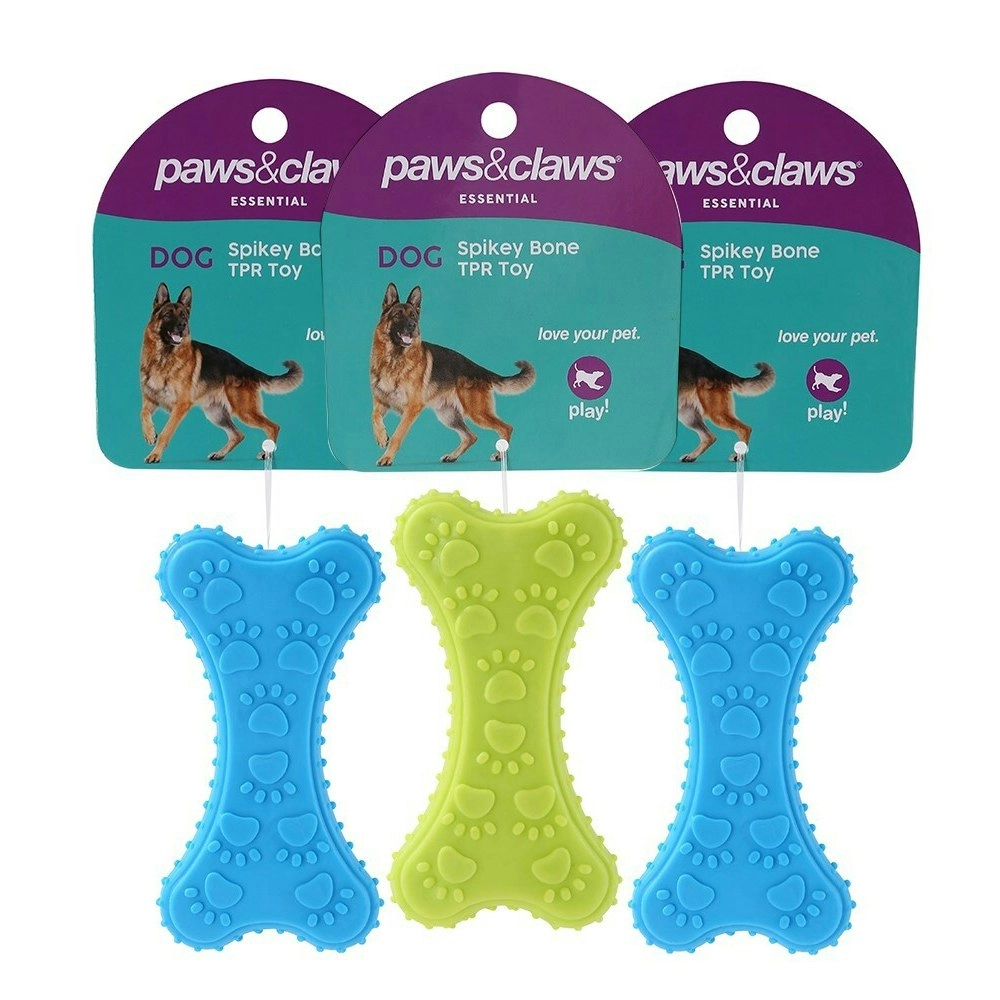 3x Paws & Claws 10cm TPR Spikey Bone Pet Interactive Playing/Chewing Toy Assort