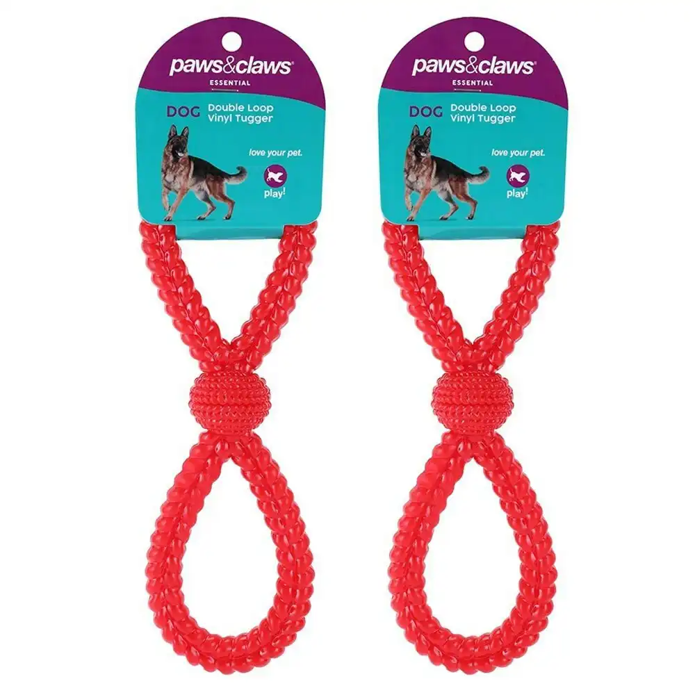 2PK Paws & Claws 27x8cm Vinyl Double Loop Chew/Bite Pet Dog Tugger Play Toy Red