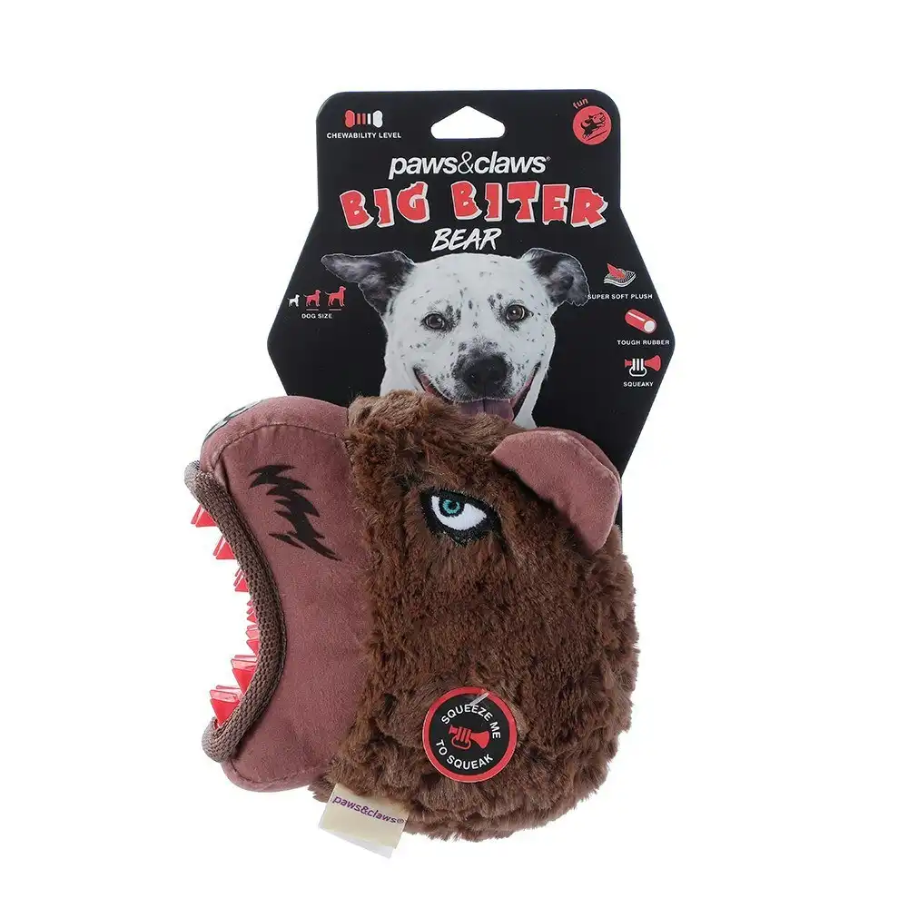 Paws & Claws 17cm Big Biter Grizzly Bear TPR/Plush Pet Playing Toy w/ Squeaker