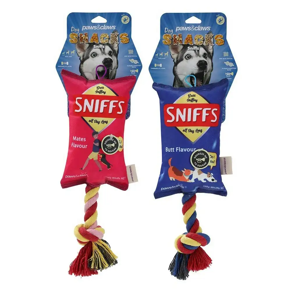 2x Paws & Claws Dog/Pet 38cm Sniffs Chips Snacks Oxford Tugger Toy w/ Rope Asst