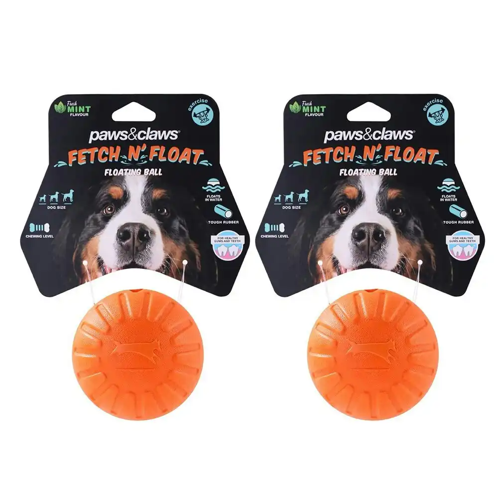 2PK Paws & Claws 9cm Fetch N' Play Pet Dog Chewing/Bite Toy Play TPR Ball Orange