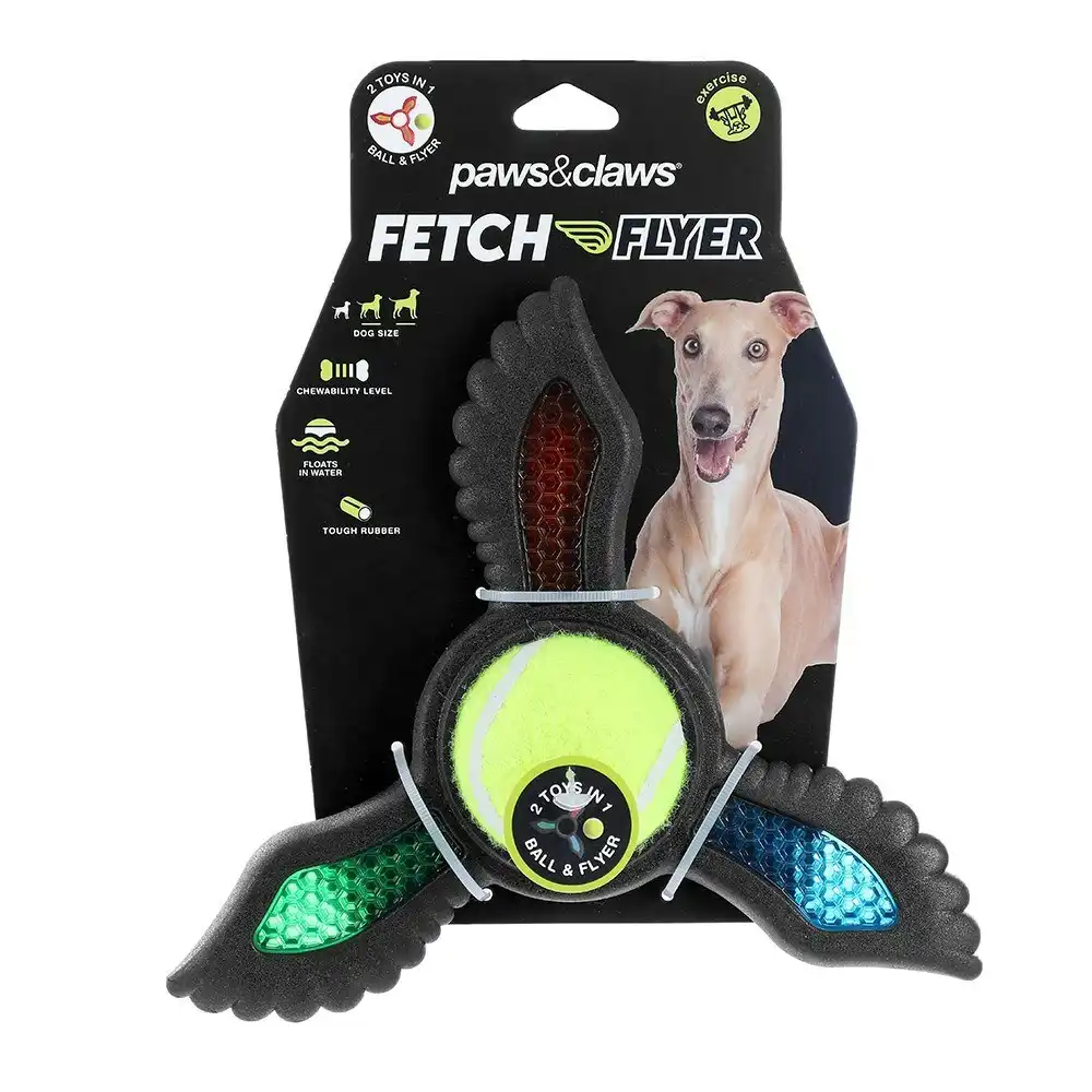 Paws & Claws 21.9x19.5x6cm Fetch Flyer Foam Dart w/ Tennis Ball Dog/Pet Toy BLK