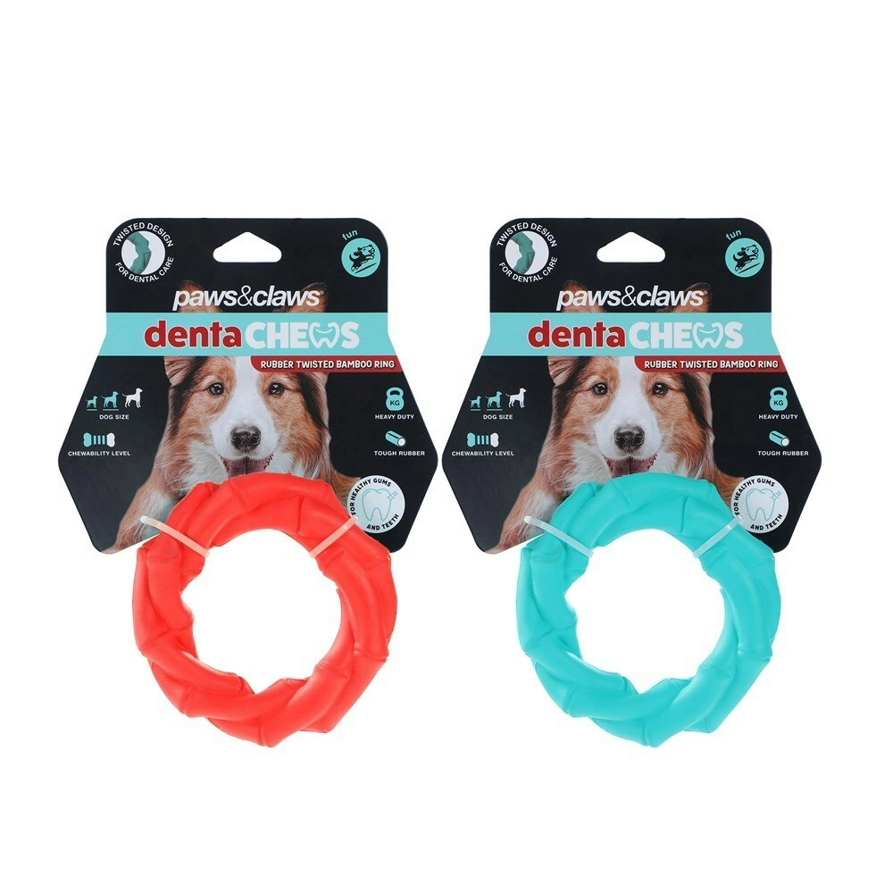 2x Paws And Claws 11x11x3.2cm Denta Chews Twisted Bamboo Ring Dog/Pet Toy Assort