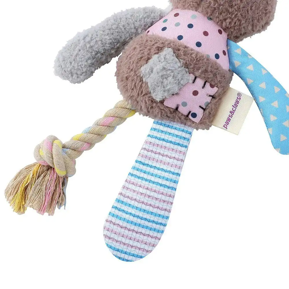 Paws & Claws 32cm Patchy Pals Plush Rope Rabbit Pet Dog/Cat Interactive Play Toy