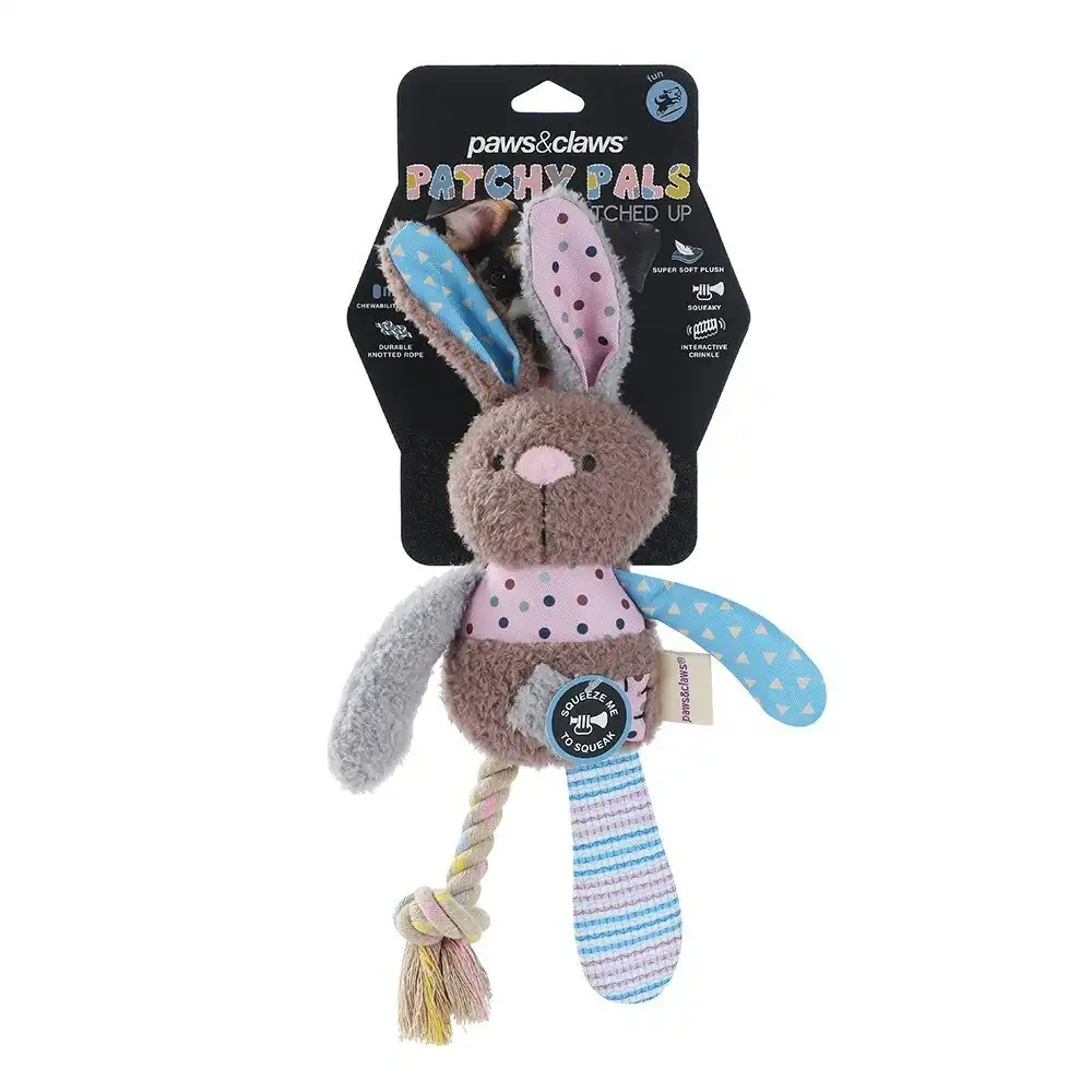Paws & Claws 32cm Patchy Pals Plush Rope Rabbit Pet Dog/Cat Interactive Play Toy