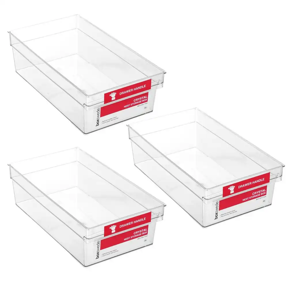 3x Boxsweden 36.5cm Crystal Nest Storage/Pantry Plastic Container Organiser Box