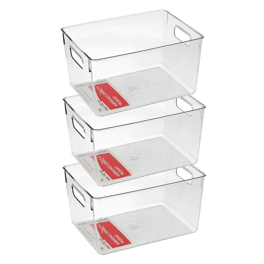 3x Boxsweden Crystal Plastic Storage Container 28cm LRG Fridge/Pantry Organiser