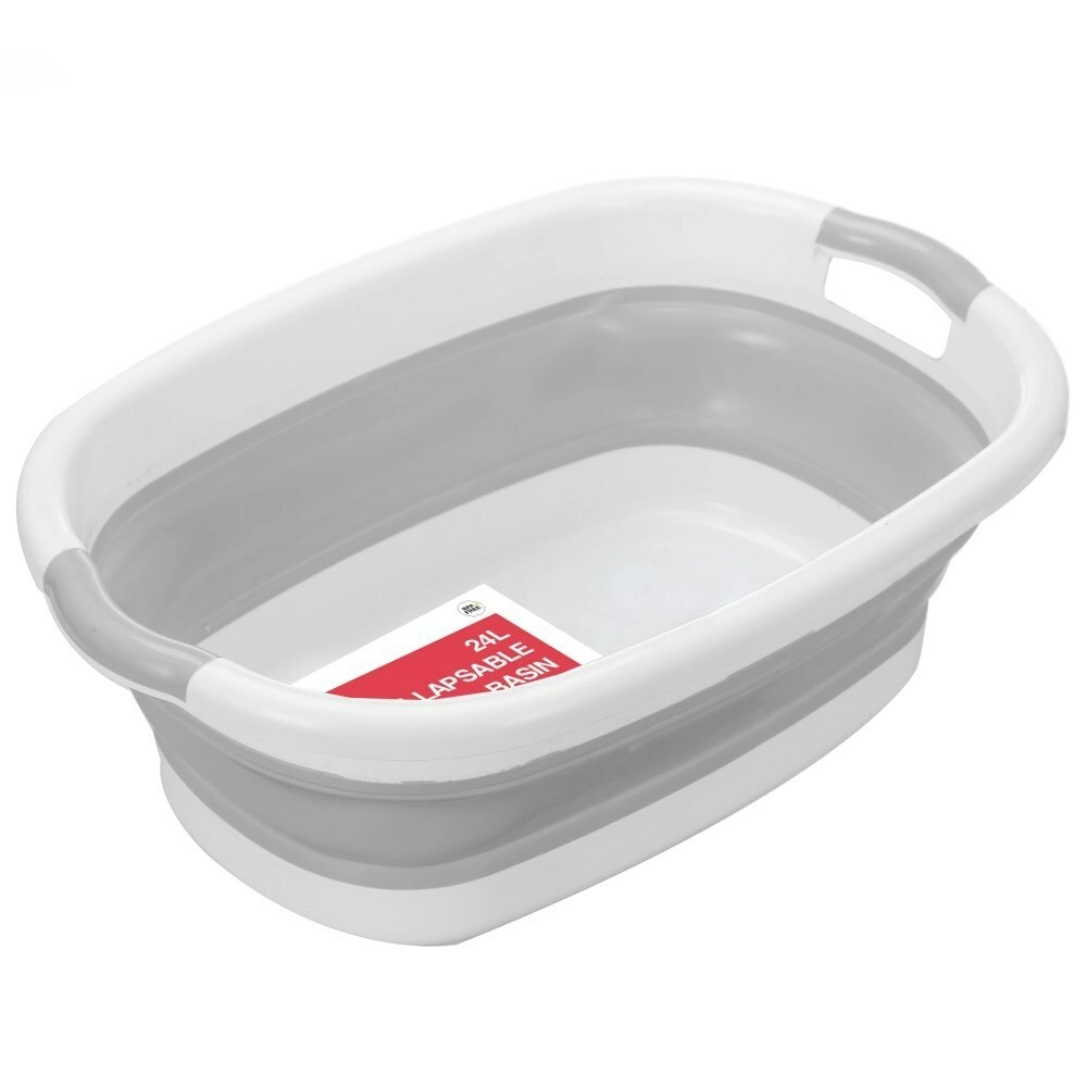 Boxsweden 24L Collapsible Basin Basket 60cm w/Handles Washing/Cleaning WH/GRY