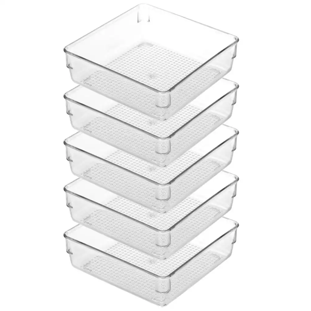 5x Boxsweden Crystal Plastic Storage Tray 16cm Small Fridge/Pantry Container