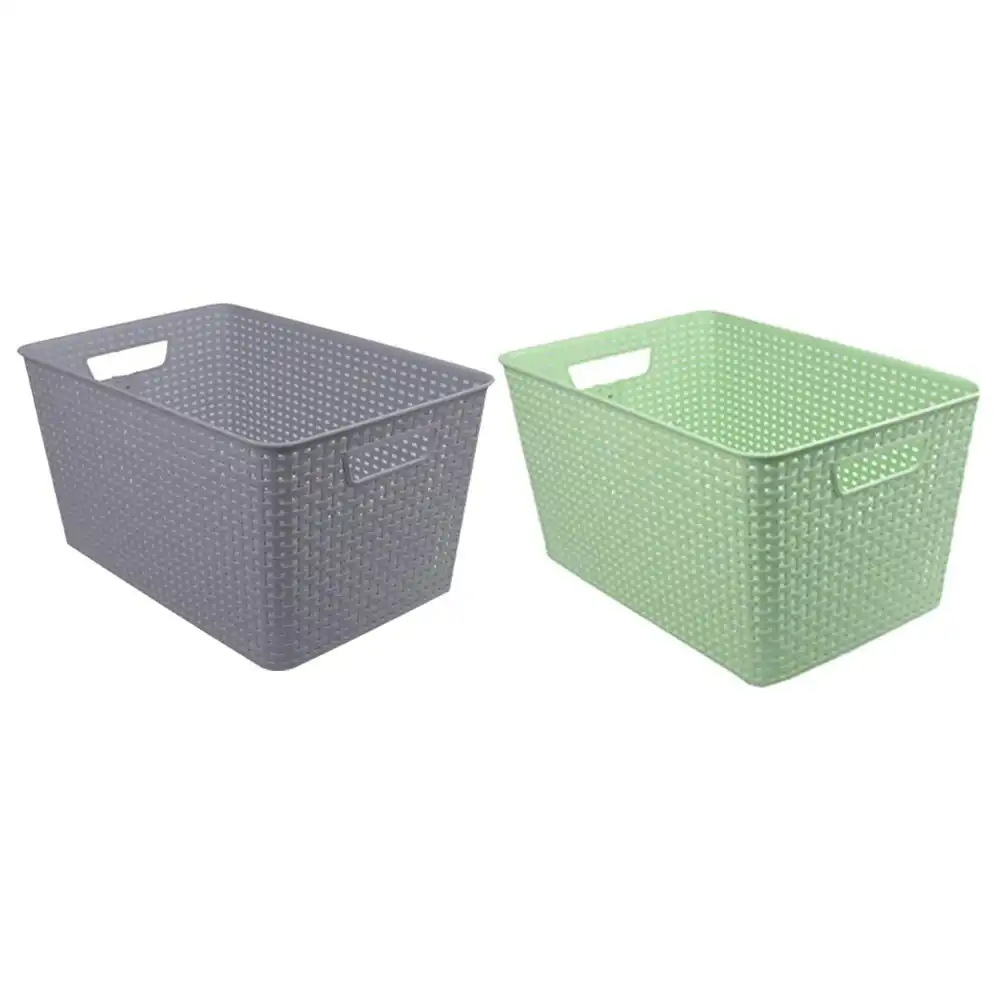 2x Boxsweden Basket Woven Pattern 28.5cm w/ Handles Storage Organiser Assorted