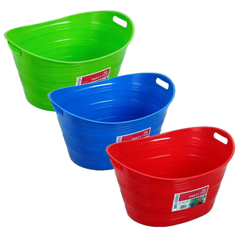 3x Boxsweden 30L Party Tub w/ Handles Ice Bucket Drinks Container Storage Asst.