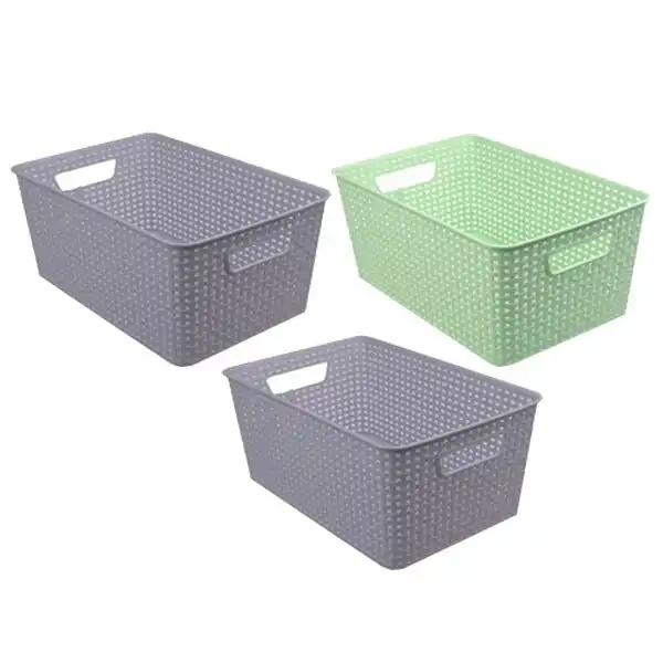3x Boxsweden Basket Woven Pattern 26cm w/ Handles Storage Holder Organiser Asst