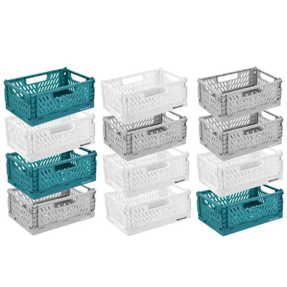 12pc Boxsweden 22cm Foldable Storage Basket/Box Container Organisation Assorted