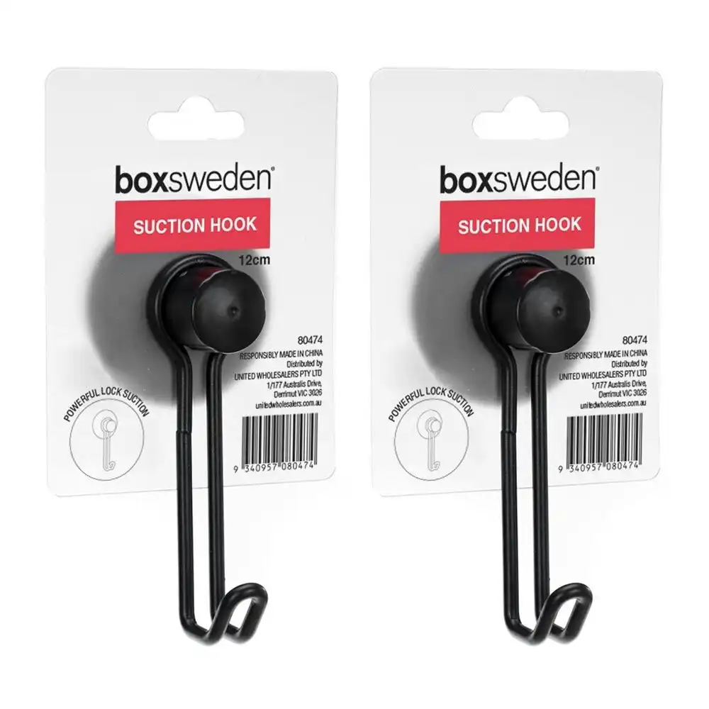 2x Boxsweden 12cm Wire Suction Hook Wall Hanging Bathroom Organiser/Holder BLK