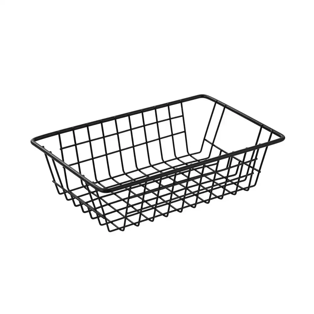 Boxsweden 26x7cm Wire Storage Basket Kitchen/Bathroom Organiser Container Black