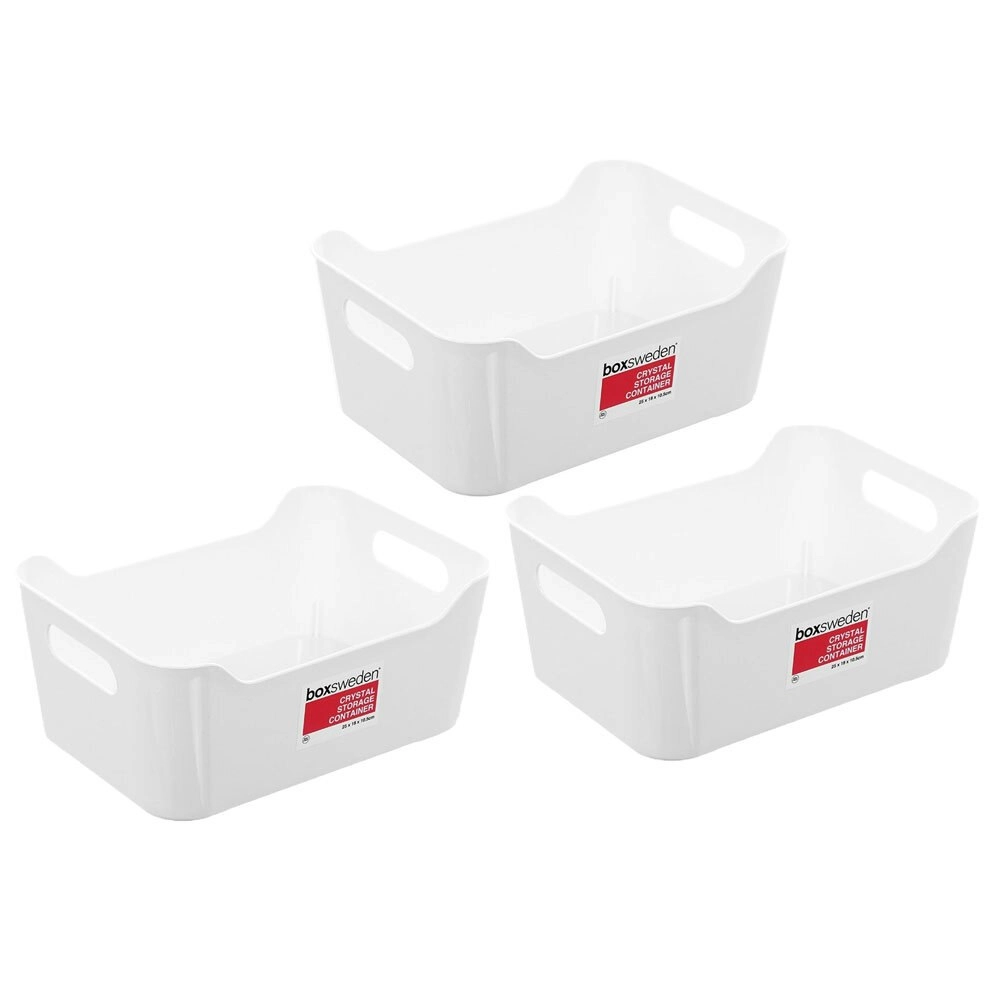 3x Boxsweden Crystal Storage Container Medium 25cm w/ Handles Organiser Tray WH