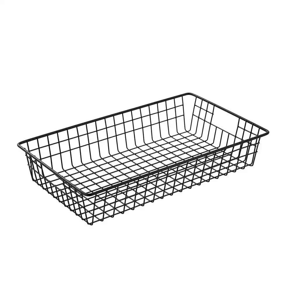 Boxsweden 40x7.5cm Wire Storage Basket Kitchen/Bathroom Organiser Container BLK