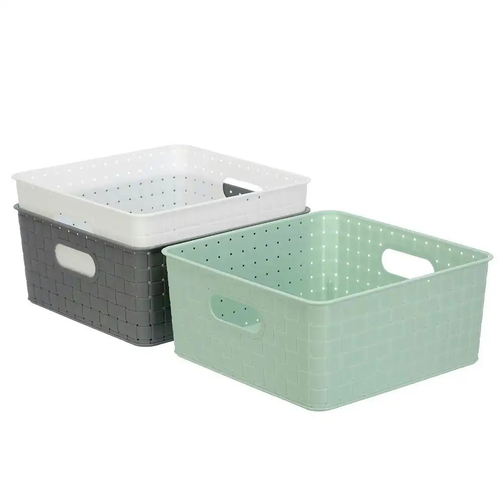3x Boxsweden Logan Basket Square 31cm Home Storage Organiser Containers Assort.