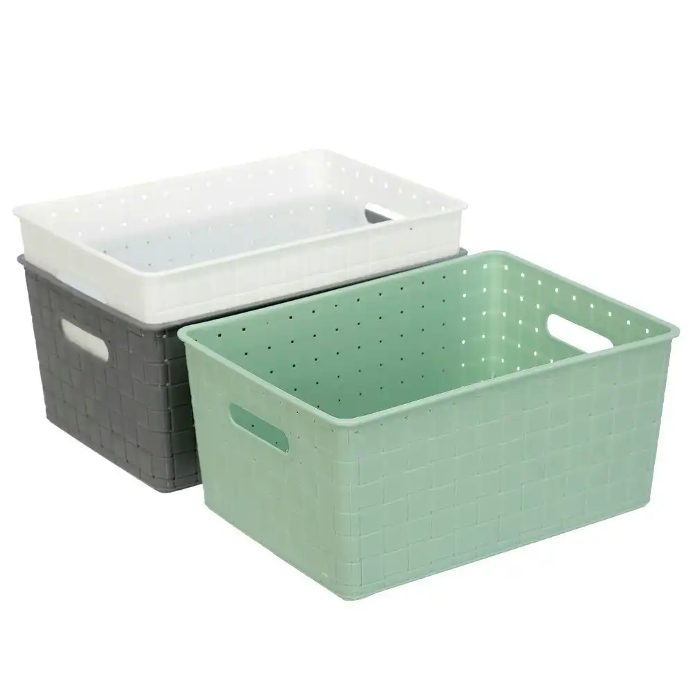 3x Boxsweden Logan Basket 32cm Home Office Storage Organiser Containers Assort.