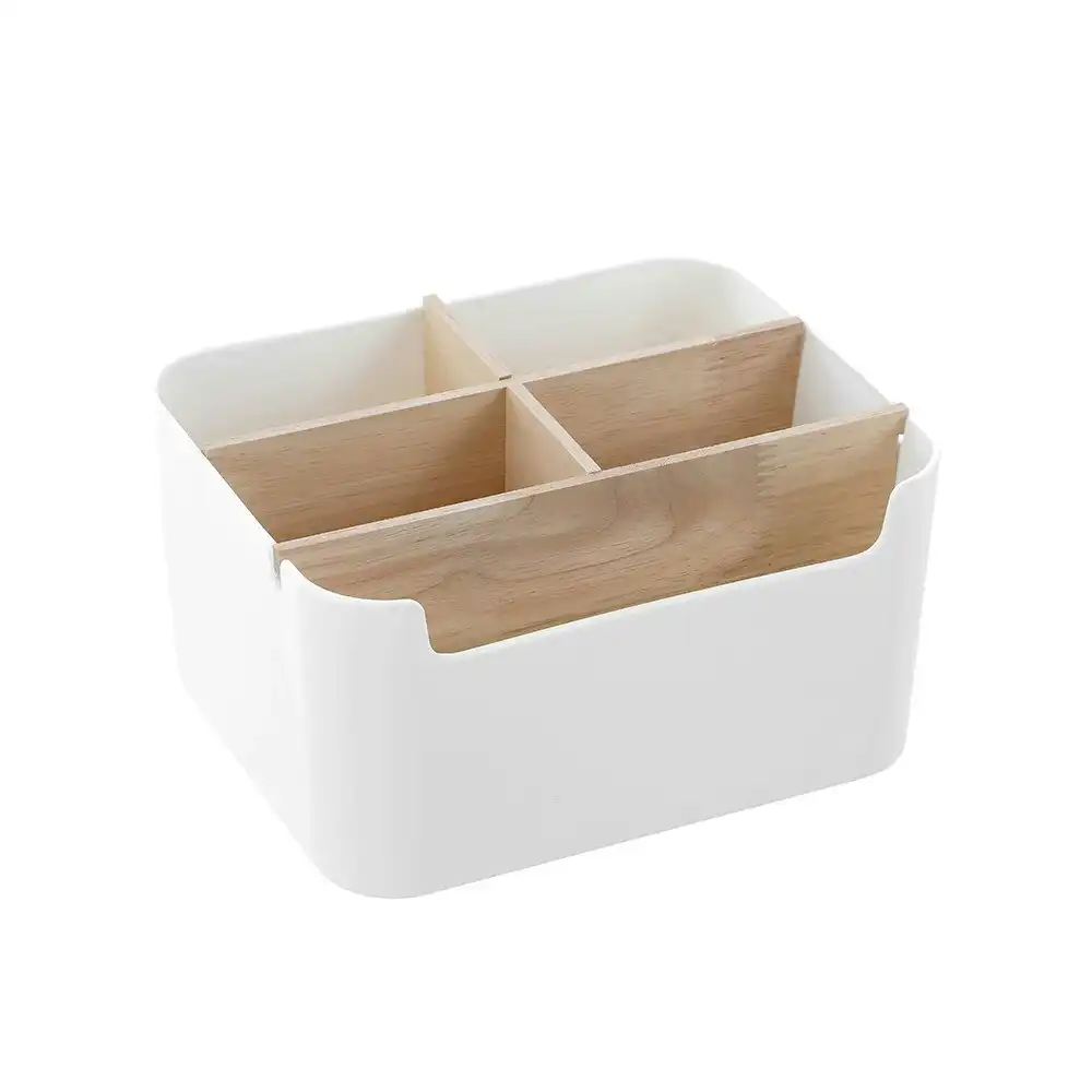 Boxsweden 18.5cm Bano Organiser 5 Section Bamboo Bathroom/Home Storage Box WHT
