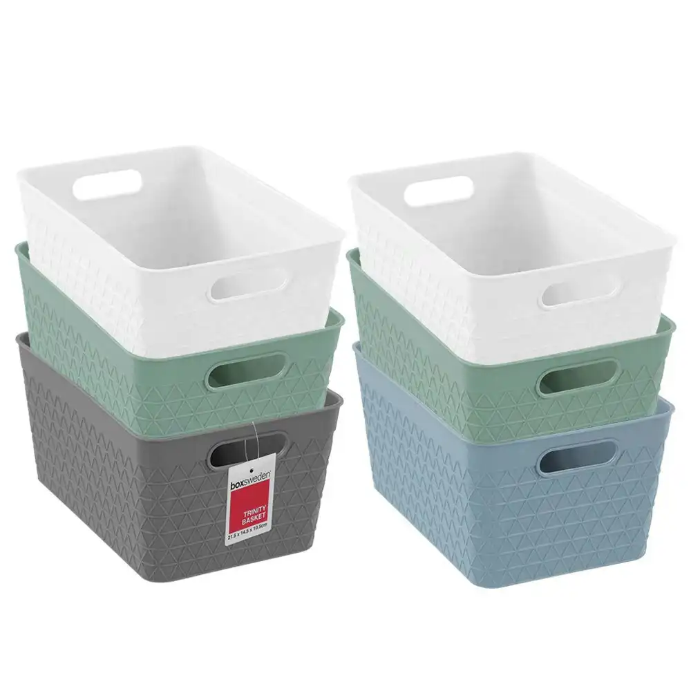 6x Boxsweden Trinity 21.5cm Basket Organiser Storage/Container w/ Handle Assort