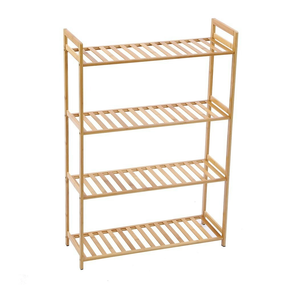 Boxsweden 68x100cm 4-Tier Wooden Bamboo Storage Shelf Home Organiser Rack Stand