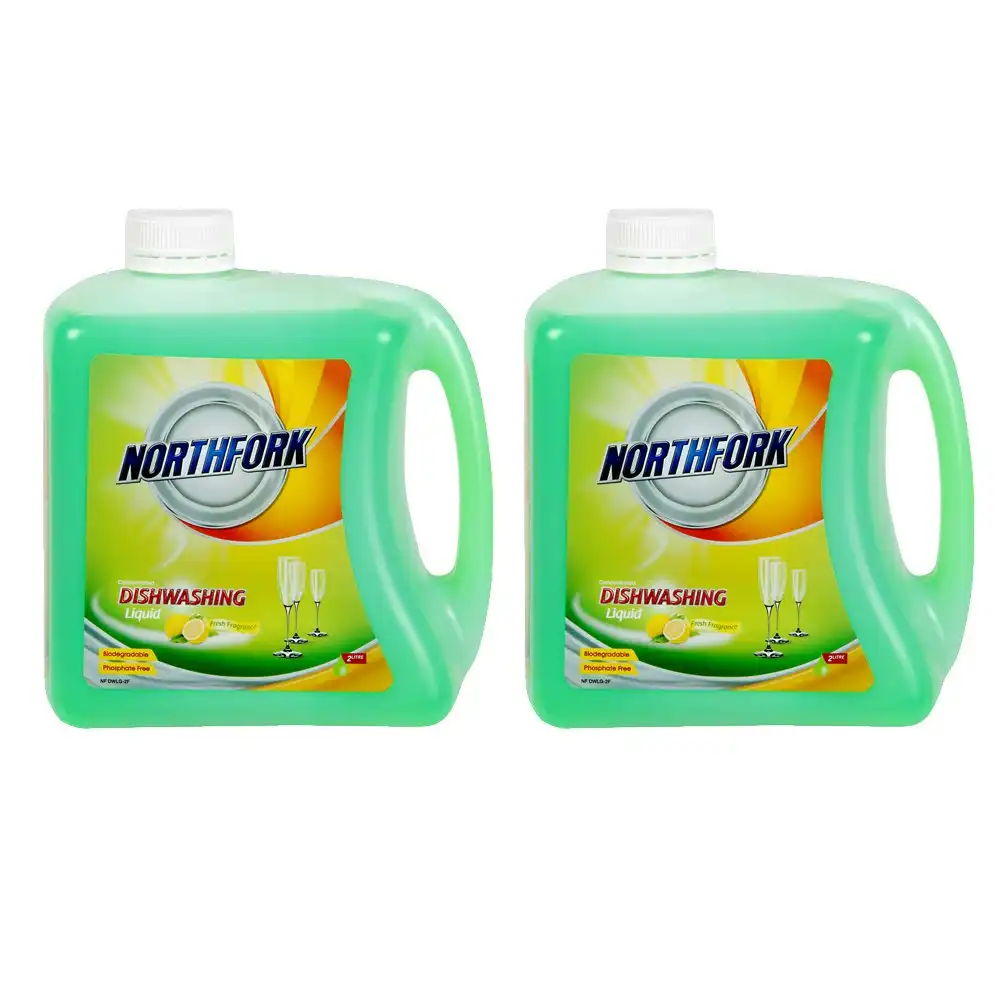 2x Northfork 2L Biodegradeable Dishwashing Dishes Concentrated Liquid/Soap Lemon