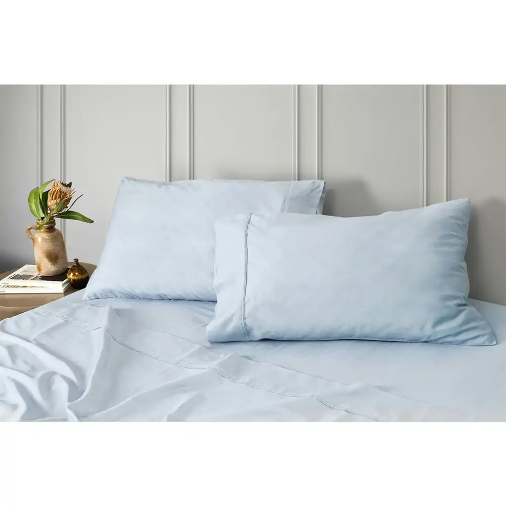 Tontine King Bed Fitted Sheet Set 300TC Australian Cotton Powder Blue Bedroom