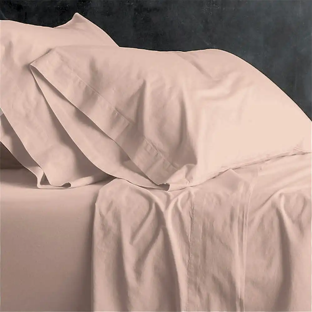 Park Avenue King Bed Fitted/Flat Sheet Set European Vintage Washed Cotton Blush
